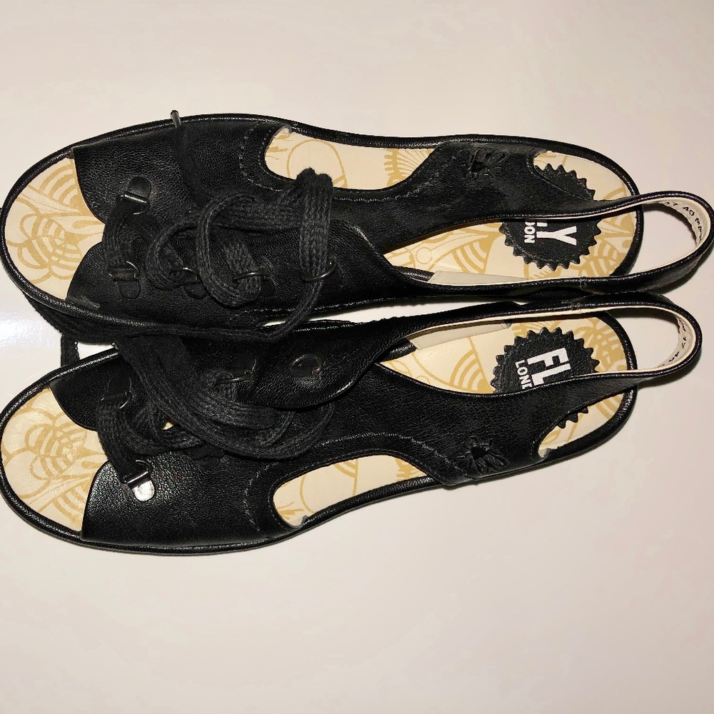 FLY London Leather Lace-Up Wedge Sandals - 40